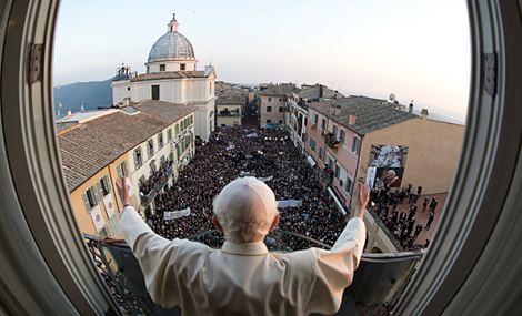 Pope Benedict addresses the crowds at Castel Gandolfo shortly before his papacy ended. Photo: L'OSSERVATORE ROMANO